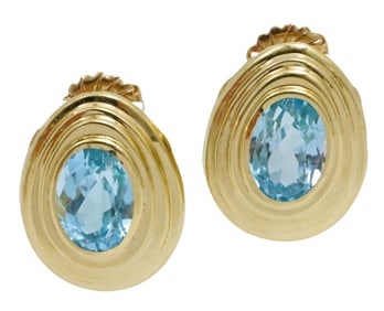 PR. OF 14K YG BLUE TOPAZ EARRINGS