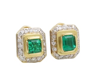 PR 14K Y/G EMERALD AND DIAMOND EARRINGS