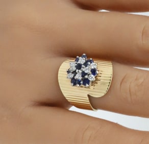 14K YG DIA. & SAPPHIRE LADIES RING