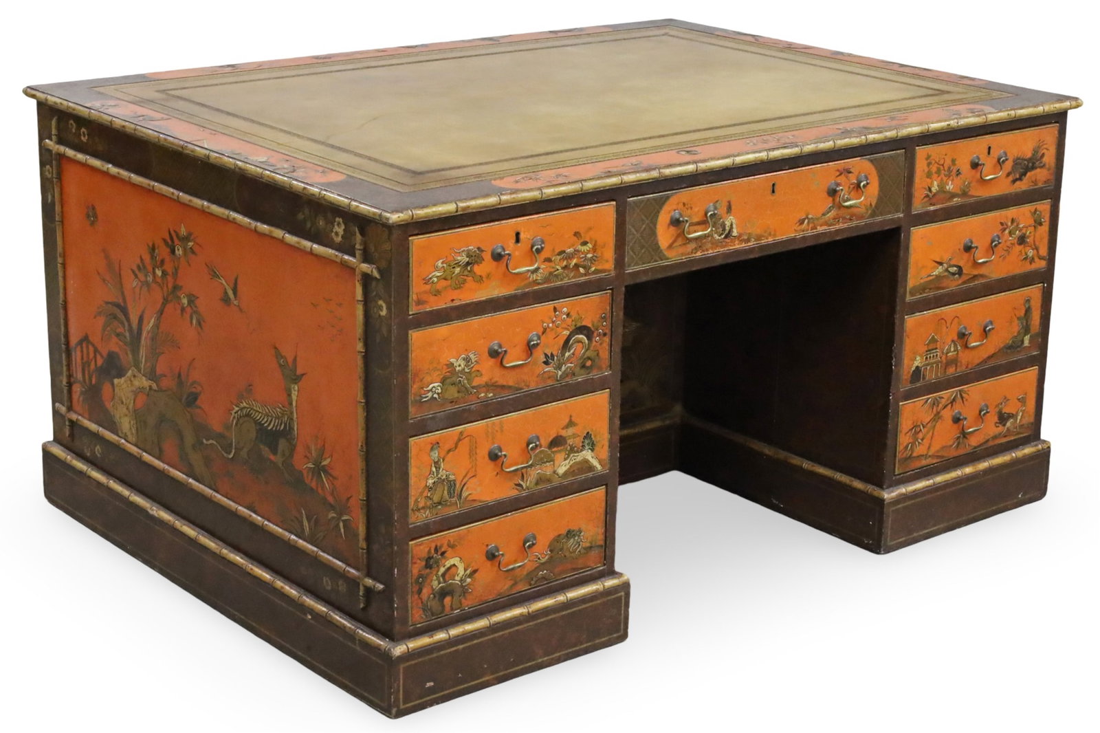 ENGLISH CHINOISERIE PEDESTAL DESK, 19TH C. (1 of 8)