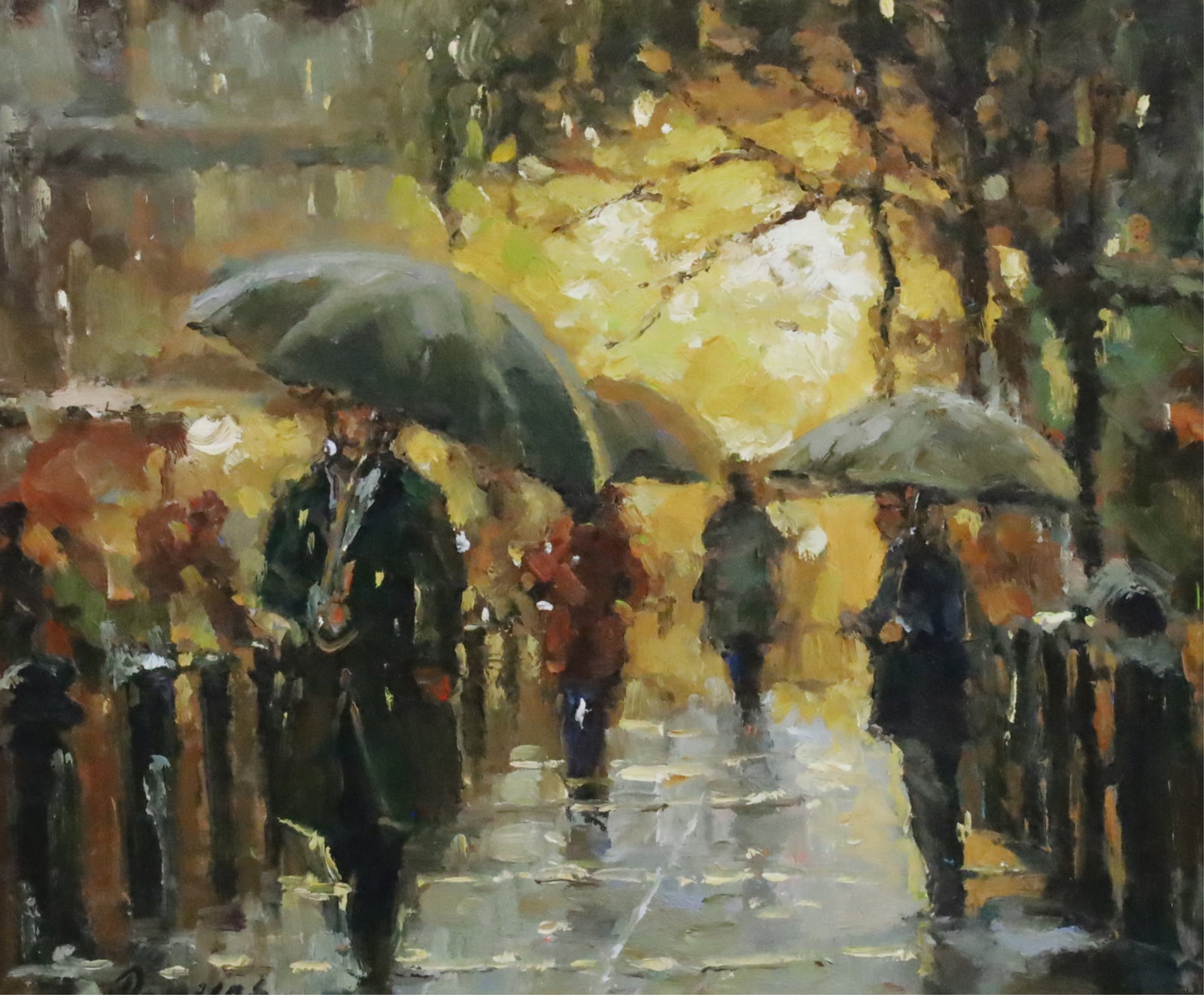 O/C PARIS STREET SCENE PTG, MANNER OF CORTES: Oil on canvas Paris street scene painting, in the manner of Edouard Cortes, signed lower left, 20th century 30"H 34"W