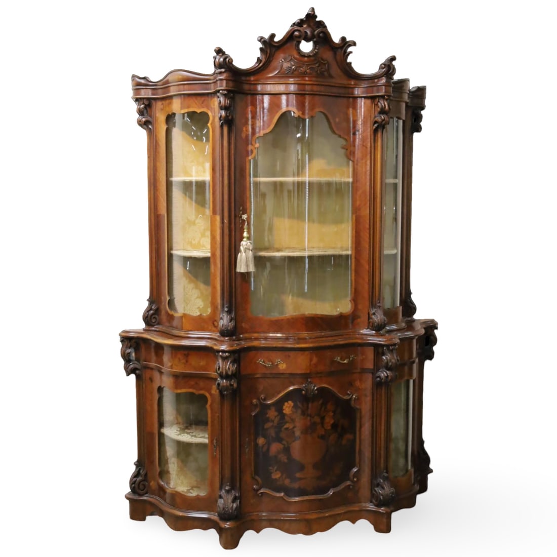 DUTCH MARQUETRY BOMBE VITRINE (1 of 4)