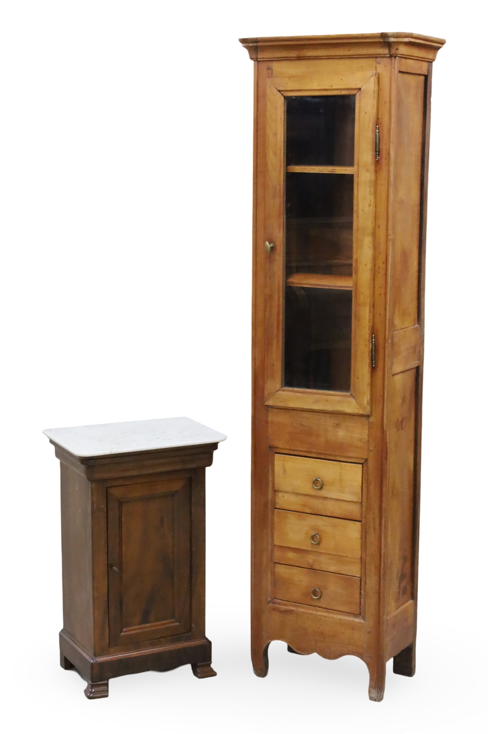 LOUIS PHILIPPE WALNUT VITRINE AND M/T CABINET (1 of 5)