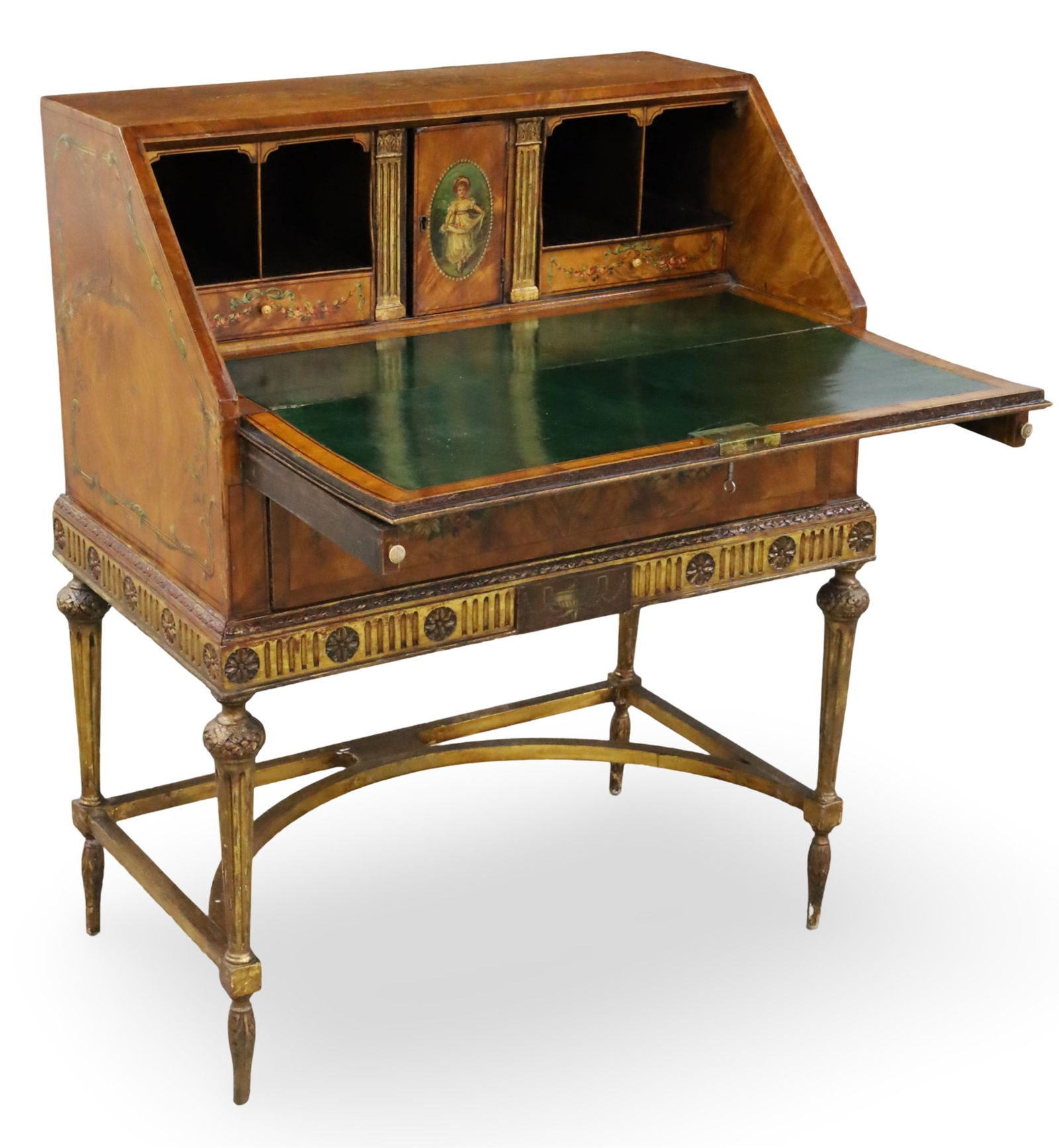 FINE ENGLISH PAINTED SATINWOOD BUREAU (1 of 6)