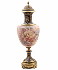 PALACIAL SIGNED FRENCH SEVRES CAPPED URN, 19TH C. (1 of 7)