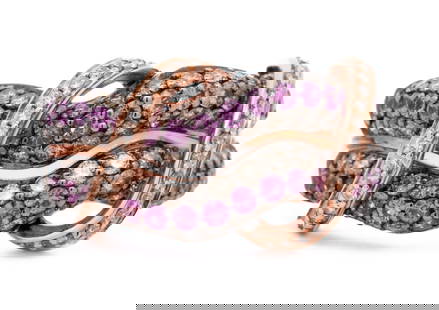 14k ROSE GOLD PINK SAPPHIRE AND DIAMOND BAND: 14k rose gold band with .60cts of pink sapphires and 1.11cts of diamonds. size 6.75. Gross weight is 6.1grams, Levian; NOTE: This lot must be paid with bank wire transfer.