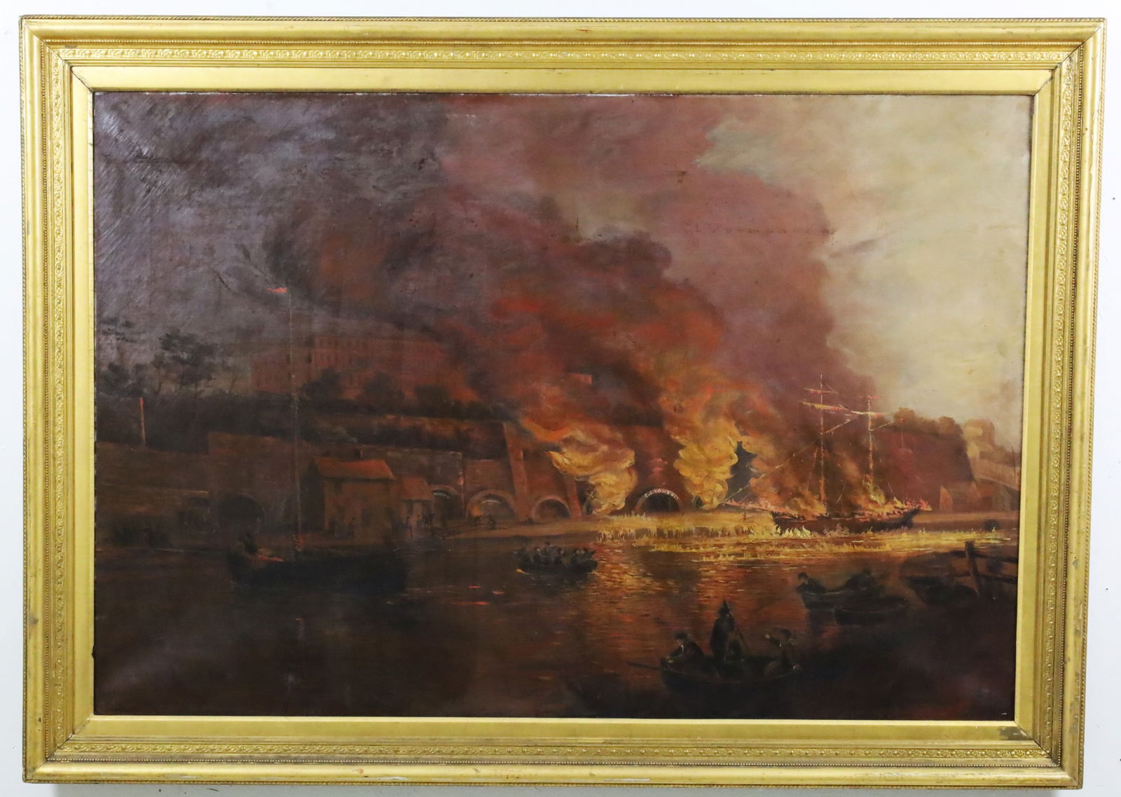 OIL ON CANVAS HARBOR SCENE PAINTING, 19TH C. (1 of 4)