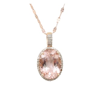 14K RG MORGANITE & DIAMOND NECKLACE