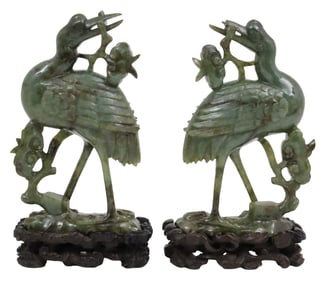 PR CHINESE CARVED JADEITE CRANES
