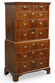 ENGLISH BURL WALNUT CHEST ON CHEST, 19TH C.