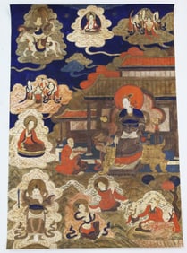 CHINESE PIGMENT PAINTING OF EMPEROR AND IMMORTALS