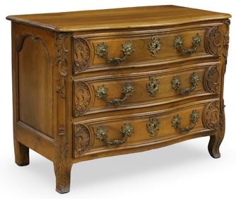 FRENCH WALNUT SERPENTINE COMMODE, 19TH C.