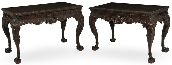 PR IRISH CHIPPENDALE CONSOLE TABLES, 19TH C.