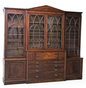 SHERATON MAHOGANY BREAKFRONT BOOKCASE, 19TH C.