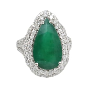 PLATINUM EMERALD AND DIAMOND RING, GIA