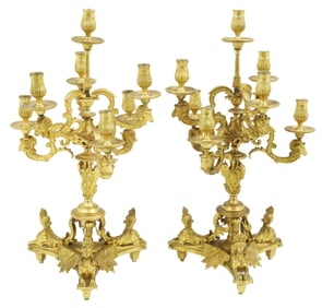 PR FRENCH GILT BRONZE 7 LT CANDELABRA, 19TH C.