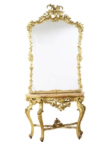 ITALIAN BAROQUE CONSOLE AND MIRROR, 19TH C.