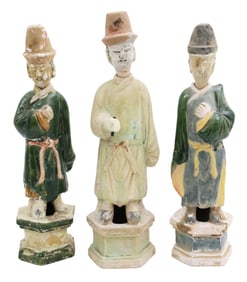 3PC CHINESE SANCAI GLAZE POTTERY FIGURES, MING