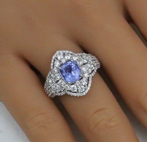 PLATINUM SAPPHIRE AND DIAMOND RING WITH GIA