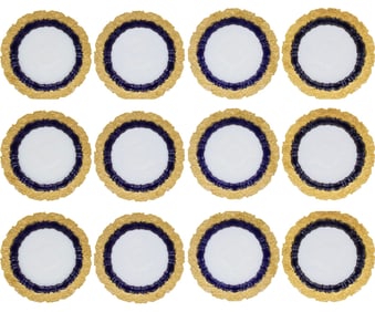 12 MEISSEN PORCELAIN GILT AND COBALT CHARGERS