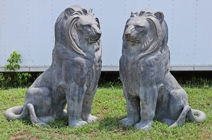 PAIR OF LIFE SIZE BRONZE LIONS