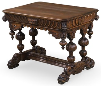 FRENCH RENAISSANCE DOLPHIN FOOT LIBRARY TABLE