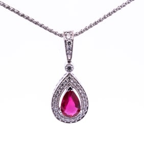 14K WHITE GOLD RUBY AND DIAMOND NECKLACE