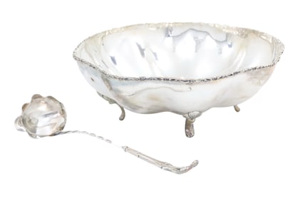 STERLING SILVER PUNCH BOWL W/ LADLE, 51 T.O.W.