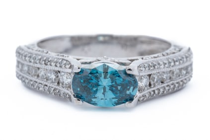 14K RING WITH 1.01 CT BLUE DIAMOND