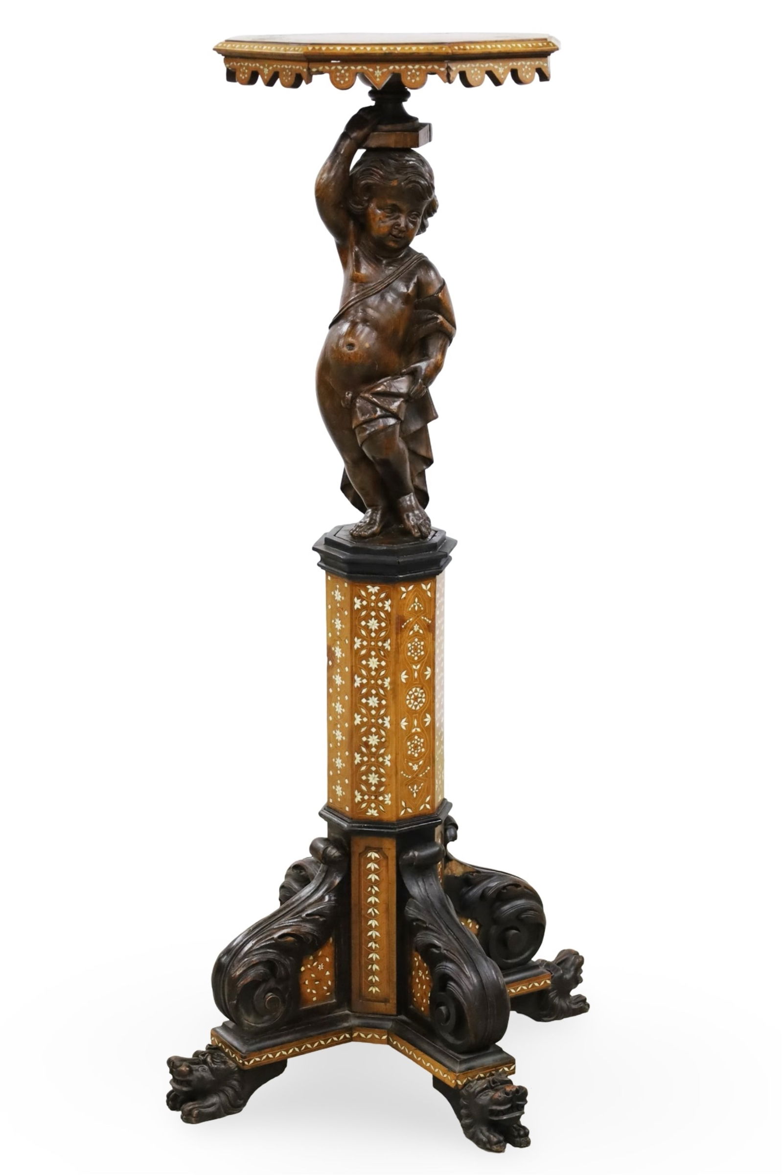 ITALIAN WALNUT INLAID TORCHIERE STAND, 19TH C. (1 of 5)