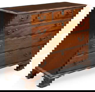 ENGLISH MAHOGANY CHEST OF DRAWERS, 19TH C.: English mahogany straight front chest of drawers, having three drawers above three larger drawers, 19th century; 38"H 46"W 20"D