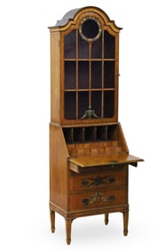 ADAMS STYLE SATINWOOD BUREAU BOOKCASE
