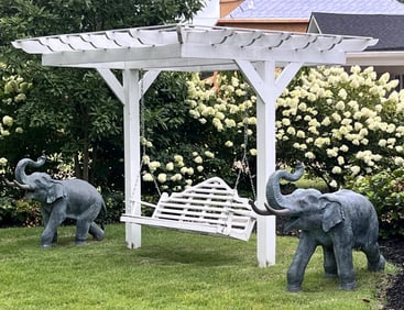 PAIR OF BRONZE GARDEN ELEPHANTS