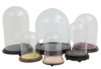 6 VICTORIAN GLASS DISPLAY DOMES