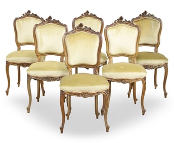 6 LOUIS XV STYLE WALNUT DINING CHAIRS