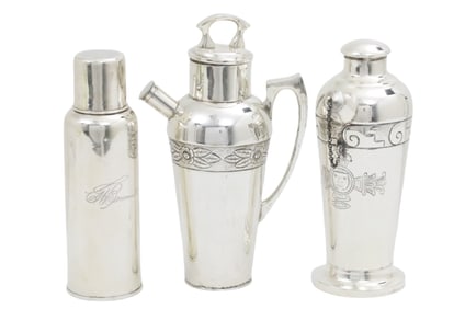 3PC STERLING AND 900 SILVER BARWARE SHAKERS