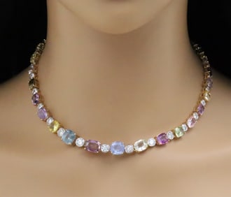 MULTI COLOR SAPPHIRE AND DIAMOND NECKLACE