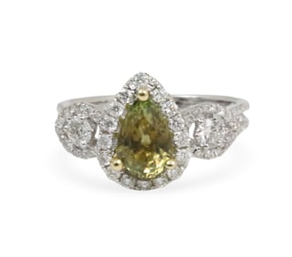 18K ALEXANDRITE AND DIAMOND RING WITH GIA