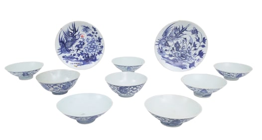 10PC CHINESE BLUE AND WHITE PORCELAIN