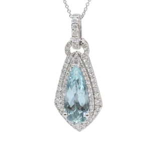 PLATINUM AQUAMARINE AND DIAMOND PENDANT