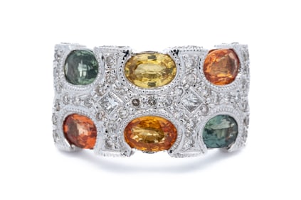 14K MULTICOLOR SAPPHIRE AND DIAMOND RING