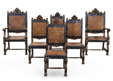 6 SPANISH RENAISSANCE REVIVAL DINING CHAIRS