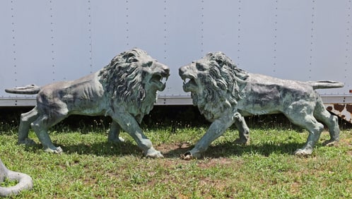 PAIR OF BRONZE GARDEN LIONS