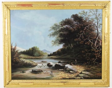 ENGLISH SCHOOL LANDSCAPE OIL ON CANVAS PTG