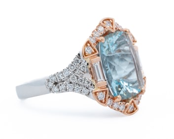 18K ROSE GOLD AQUAMARINE RING 3.98CT