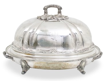 LARGE SILVER PLATED MEAT DOME AND PLATTER