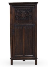GOTHIC REVIVAL ENGLISH OAK CORNER CABINET