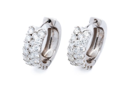 14K WHITE GOLD DIAMOND HOOP EARRINGS