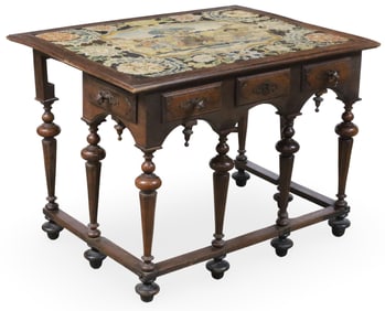 GEORGIAN WALNUT GAME TABLE W/ NEEDLEPOINT