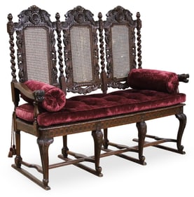 JACOBEAN OAK TRIPLE BACK SETTEE, 19TH C.